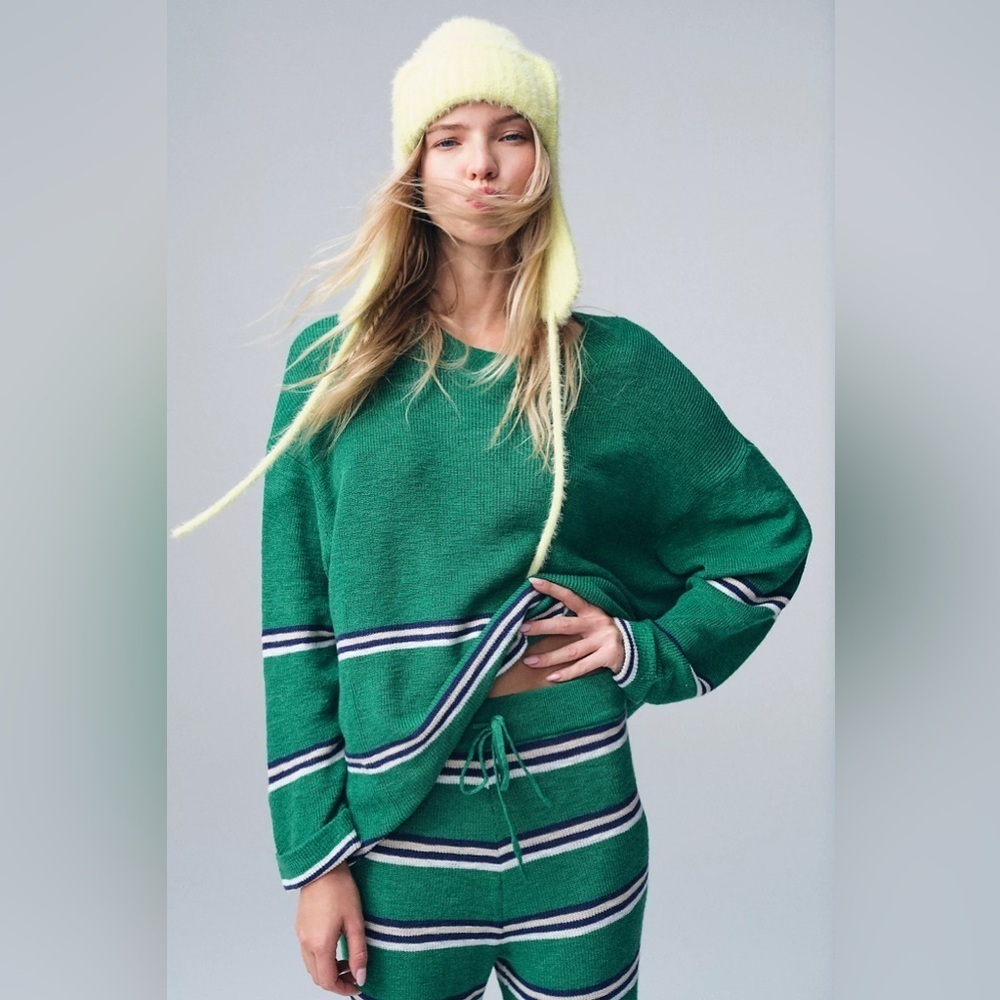 FREE PEOPLE Timber Fuzzy Knit Trapper Hat in lime
